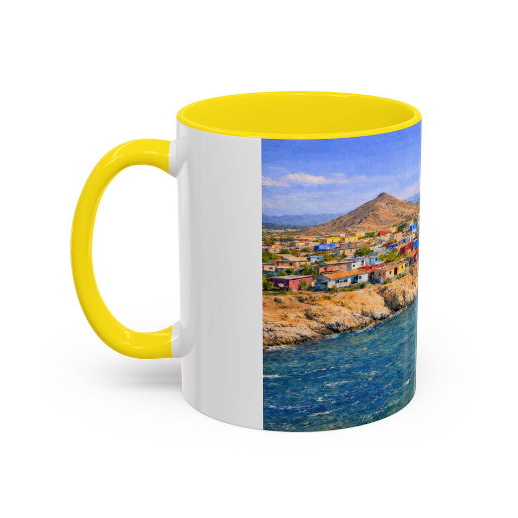 Coastal Village Accent Coffee Mug — Scenic Seaside Artwork 11/15oz