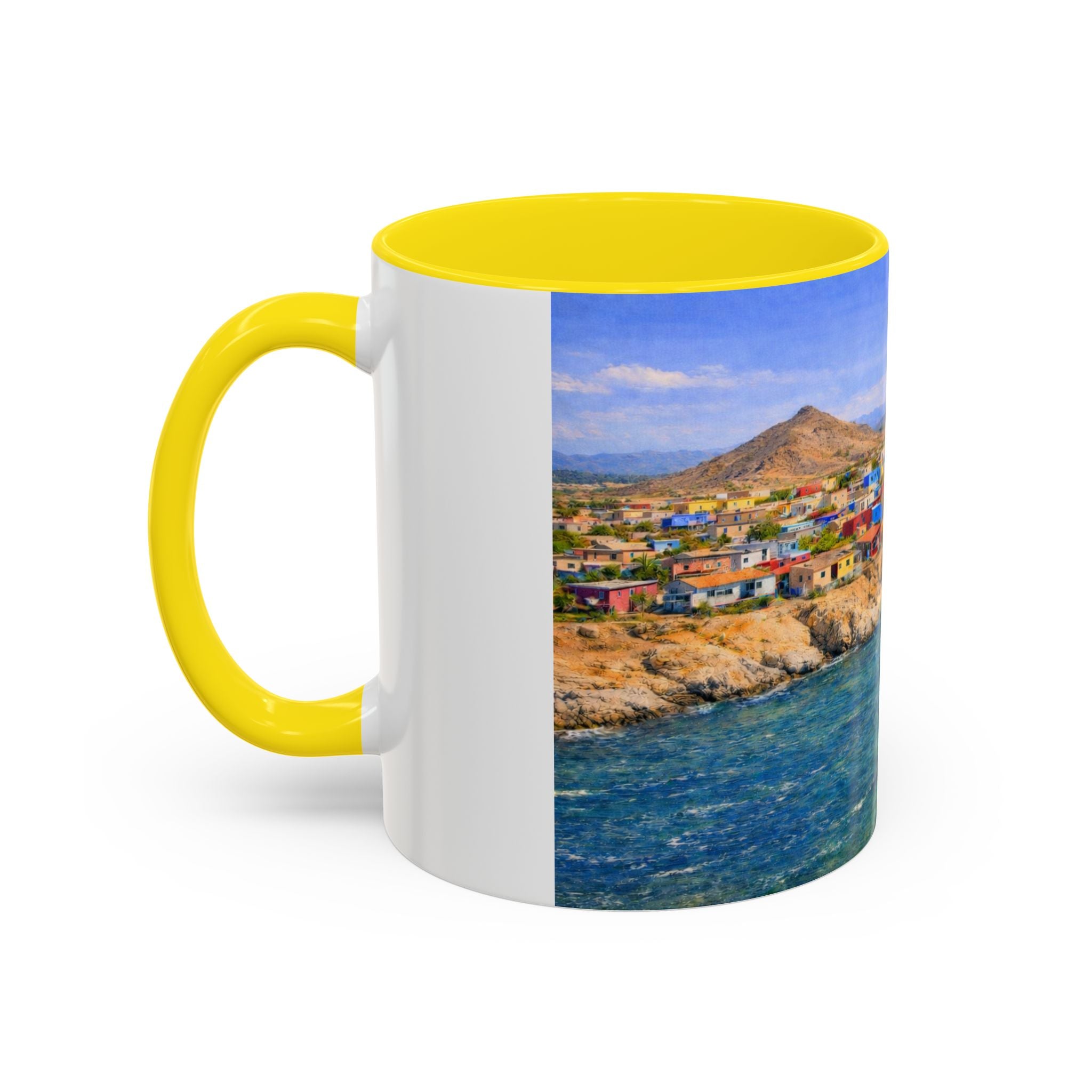 Coastal Village Accent Coffee Mug — Scenic Seaside Artwork 11/15oz