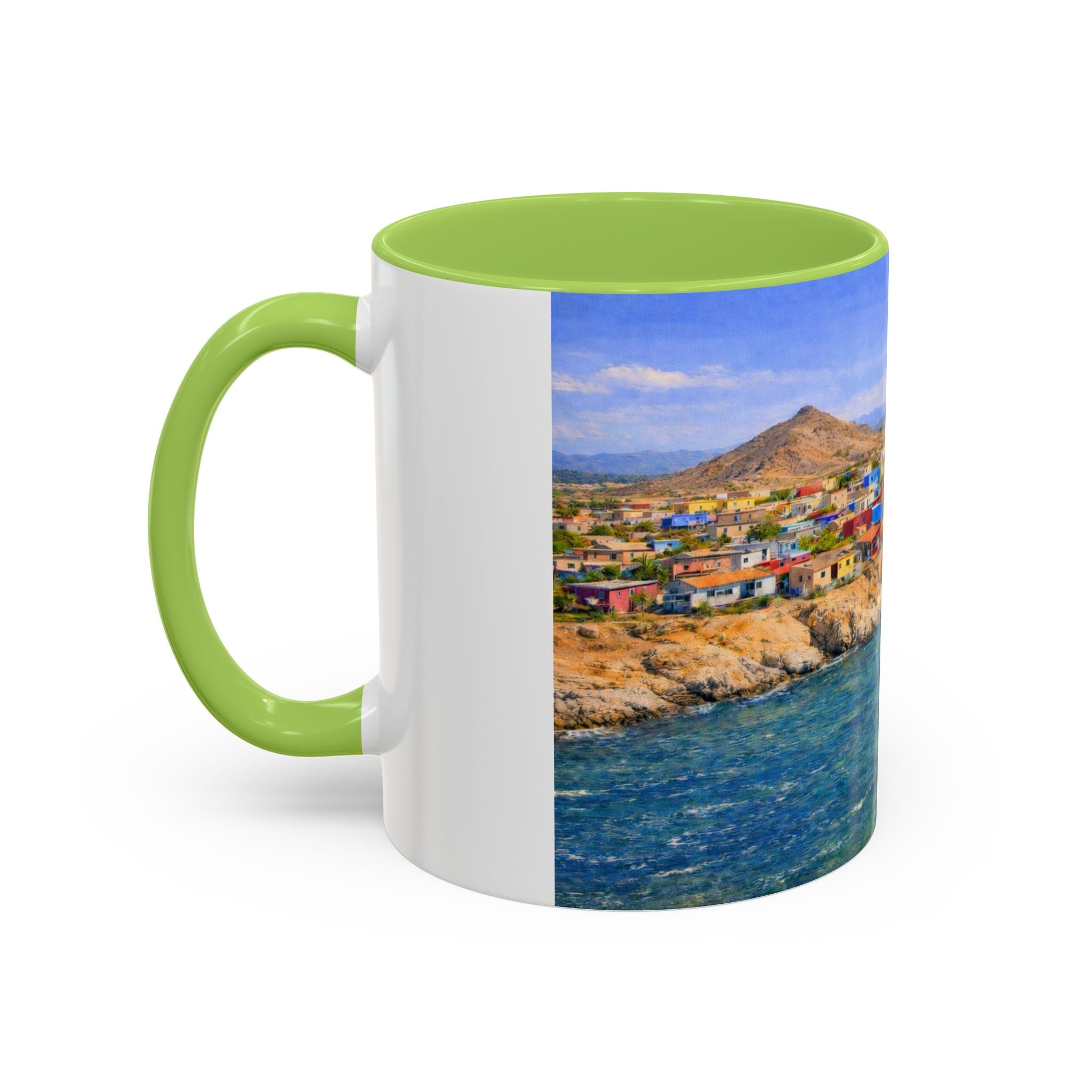Coastal Village Accent Coffee Mug — Scenic Seaside Artwork 11/15oz