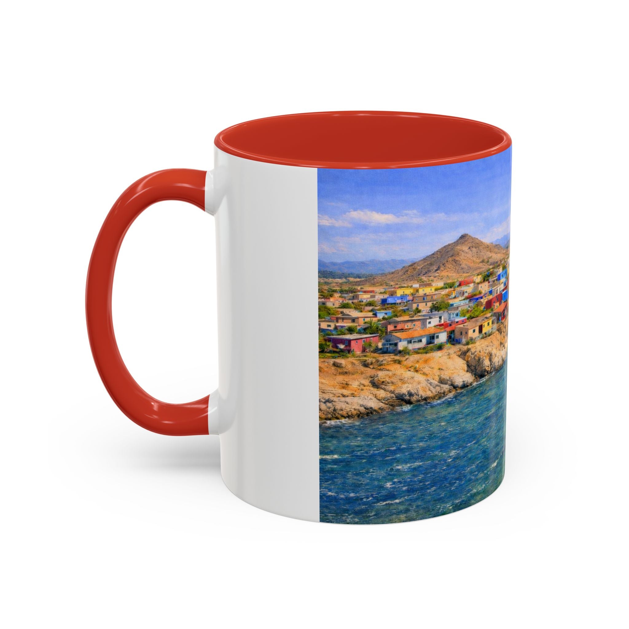 Coastal Village Accent Coffee Mug — Scenic Seaside Artwork 11/15oz