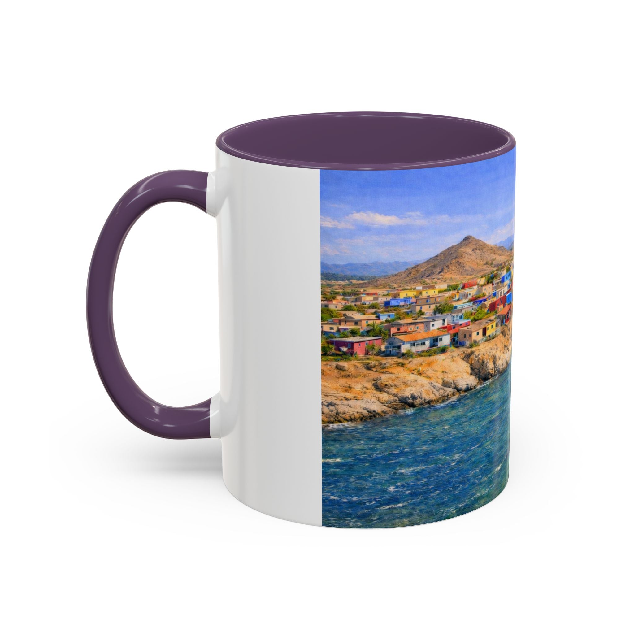 Coastal Village Accent Coffee Mug — Scenic Seaside Artwork 11/15oz