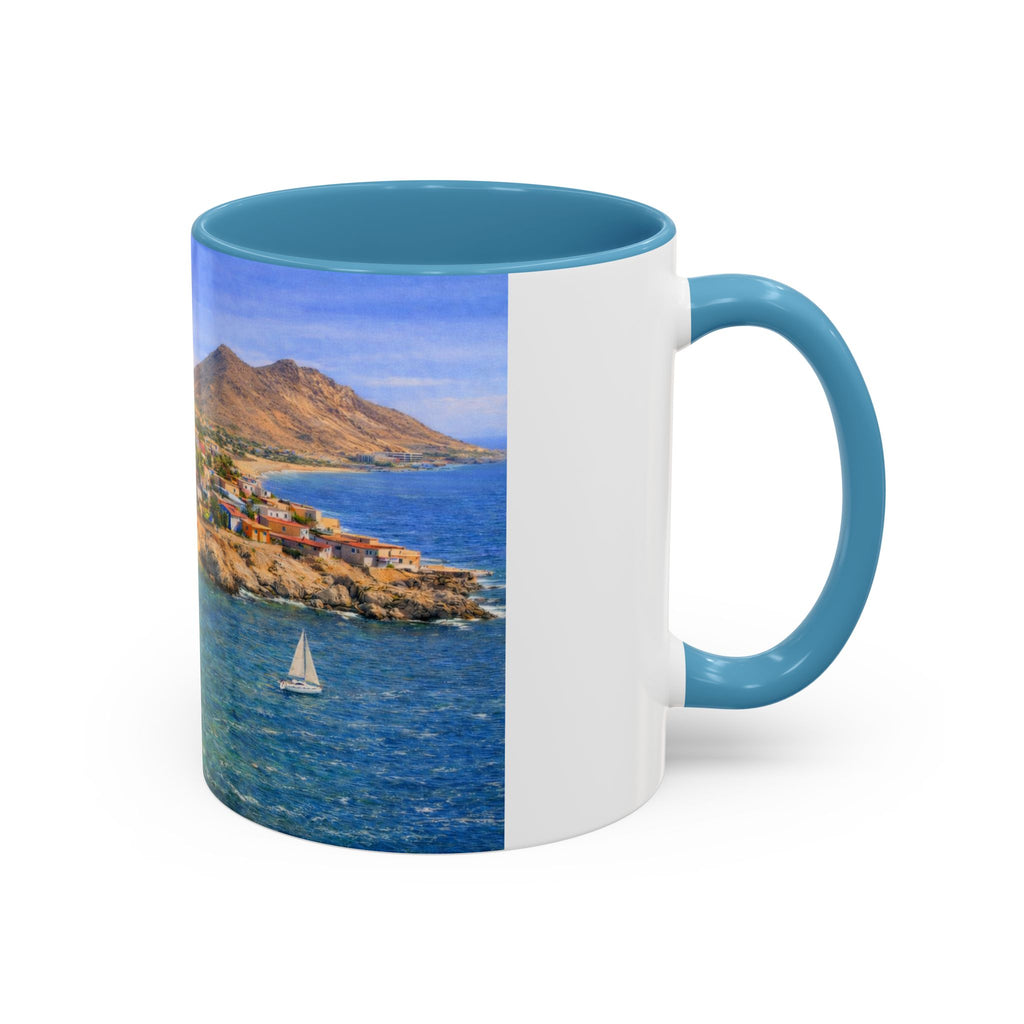 Coastal Village Accent Coffee Mug — Scenic Seaside Artwork 11/15oz