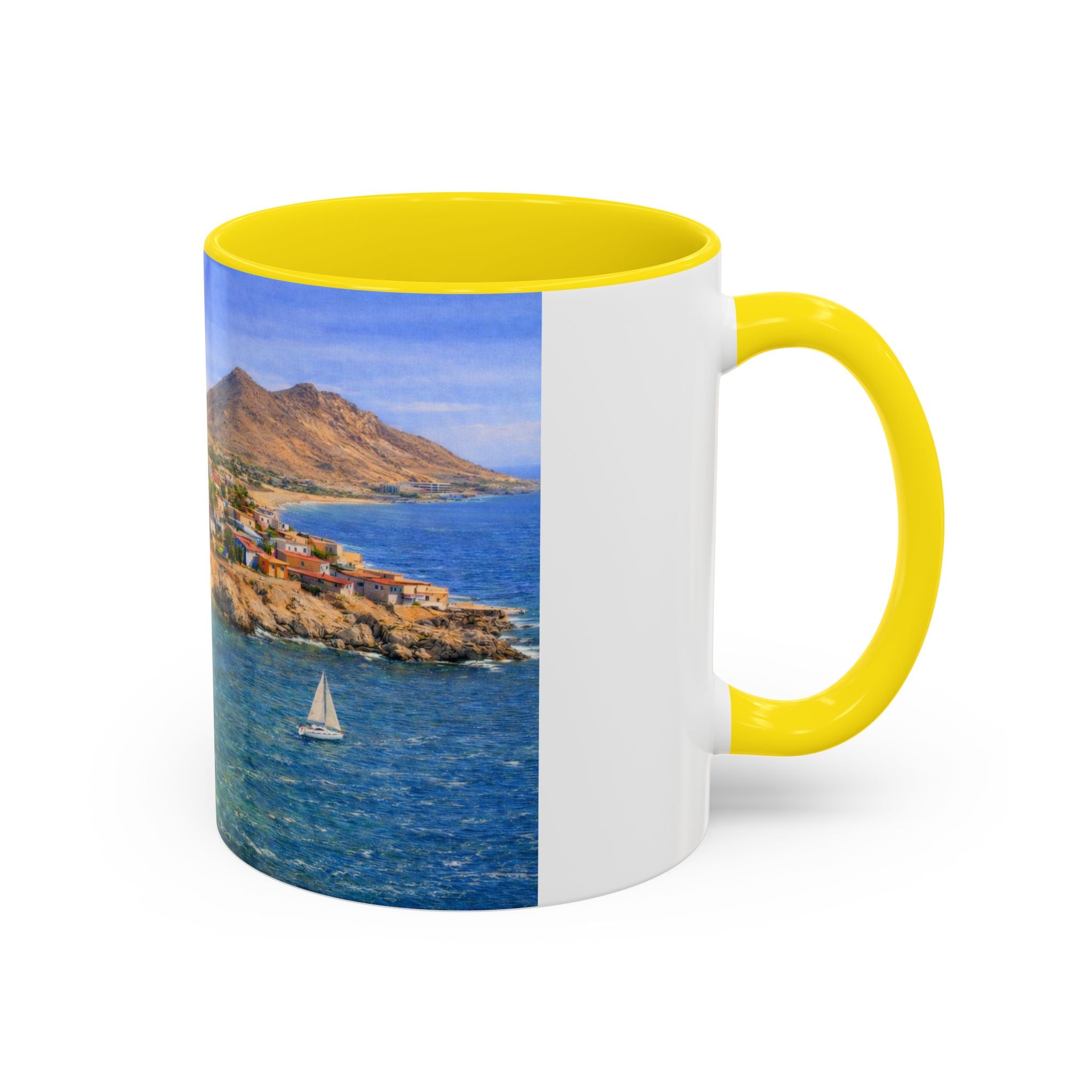 Coastal Village Accent Coffee Mug — Scenic Seaside Artwork 11/15oz