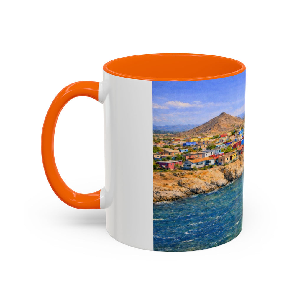 Coastal Village Accent Coffee Mug — Scenic Seaside Artwork 11/15oz
