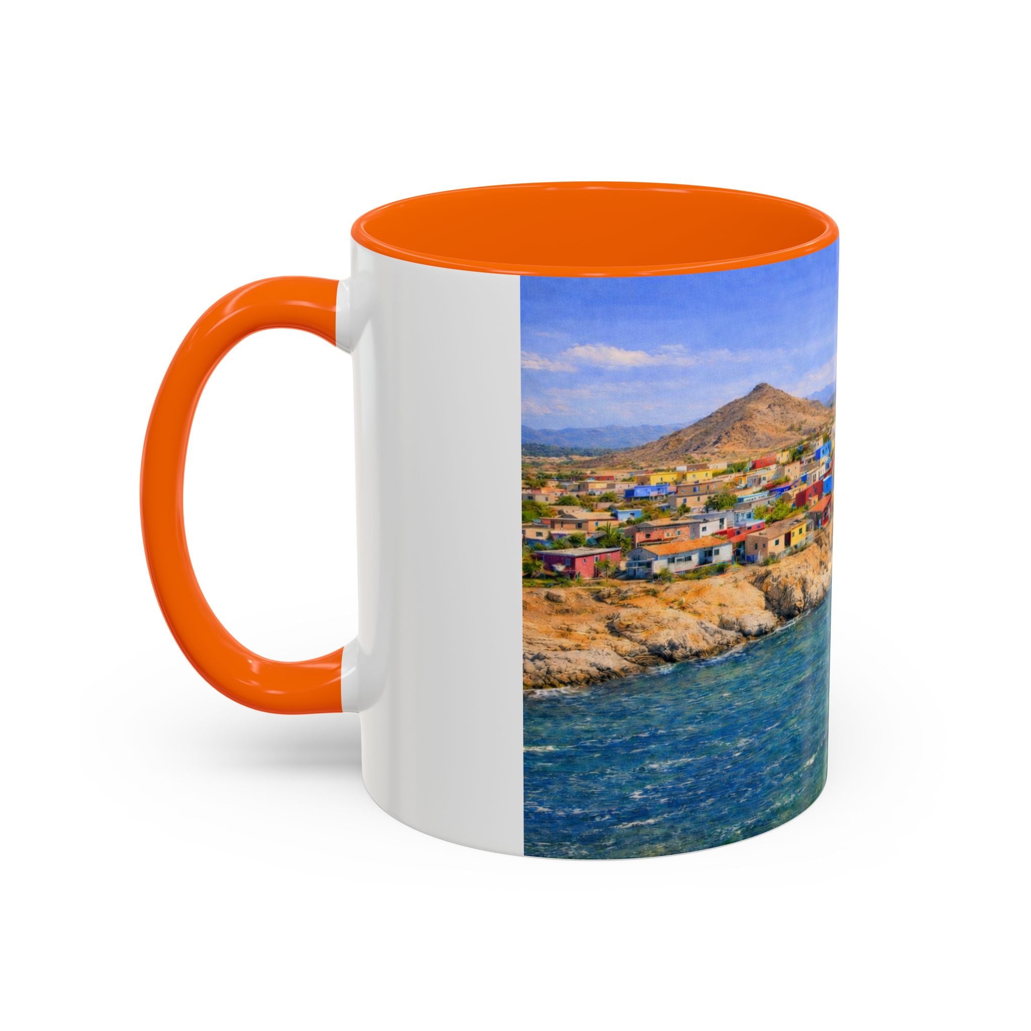 Coastal Village Accent Coffee Mug — Scenic Seaside Artwork 11/15oz