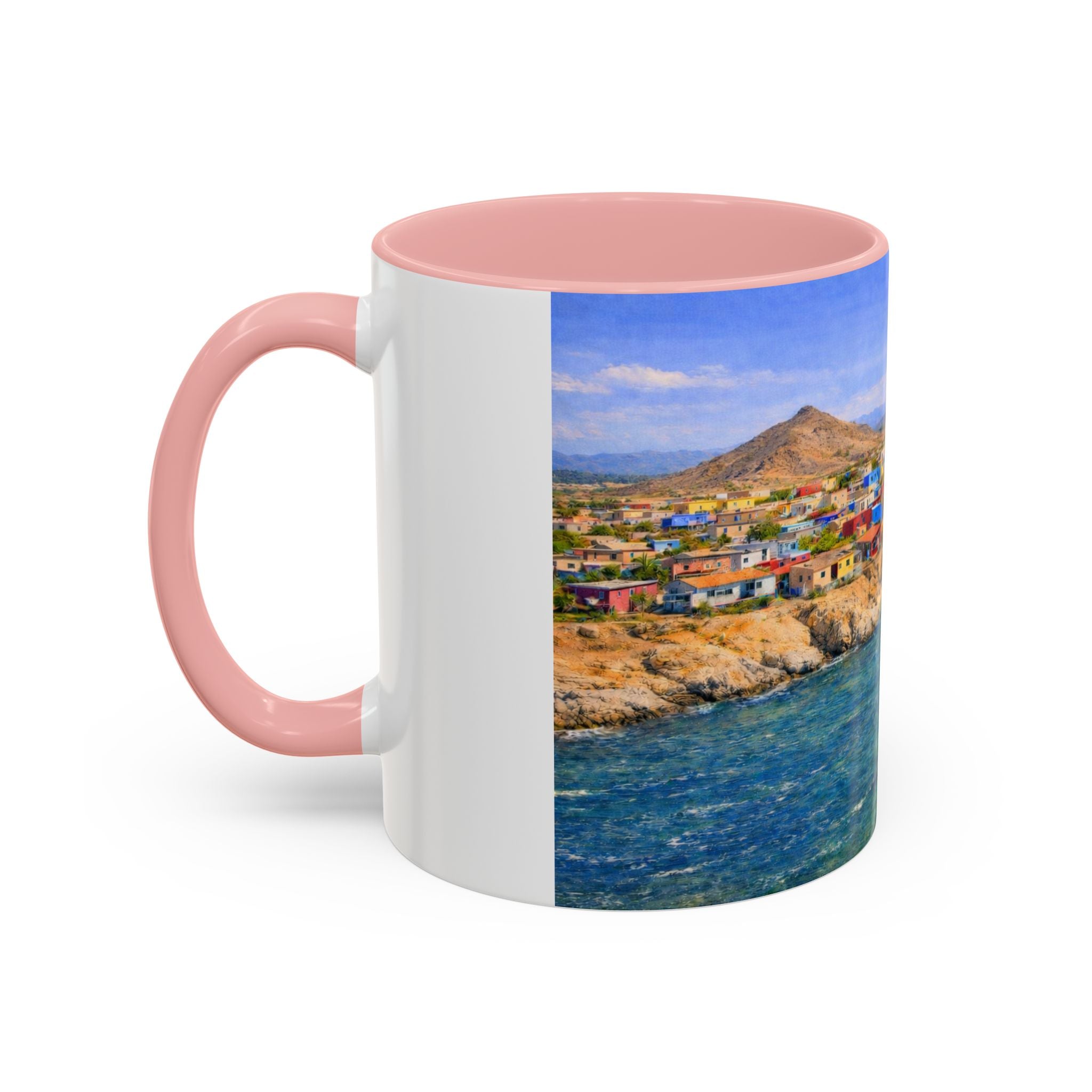 Coastal Village Accent Coffee Mug — Scenic Seaside Artwork 11/15oz