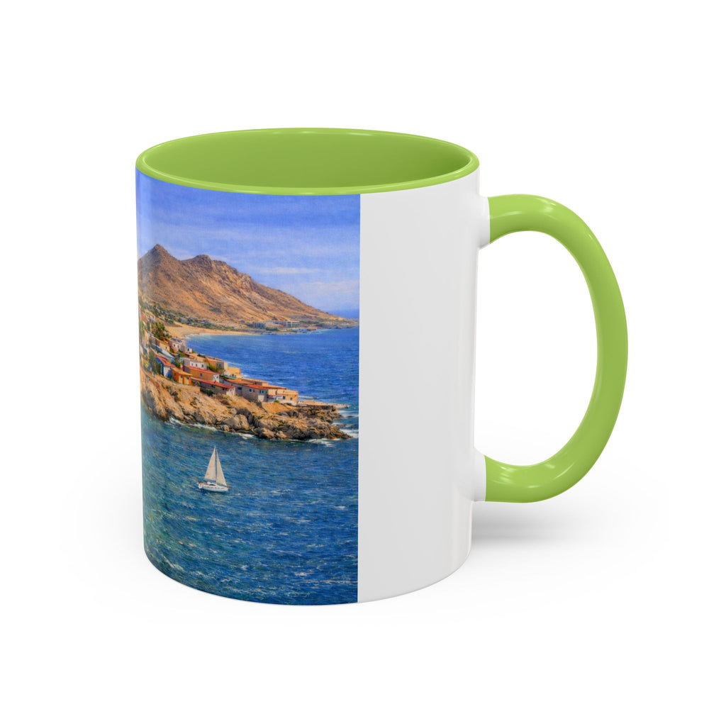 Coastal Village Accent Coffee Mug — Scenic Seaside Artwork 11/15oz
