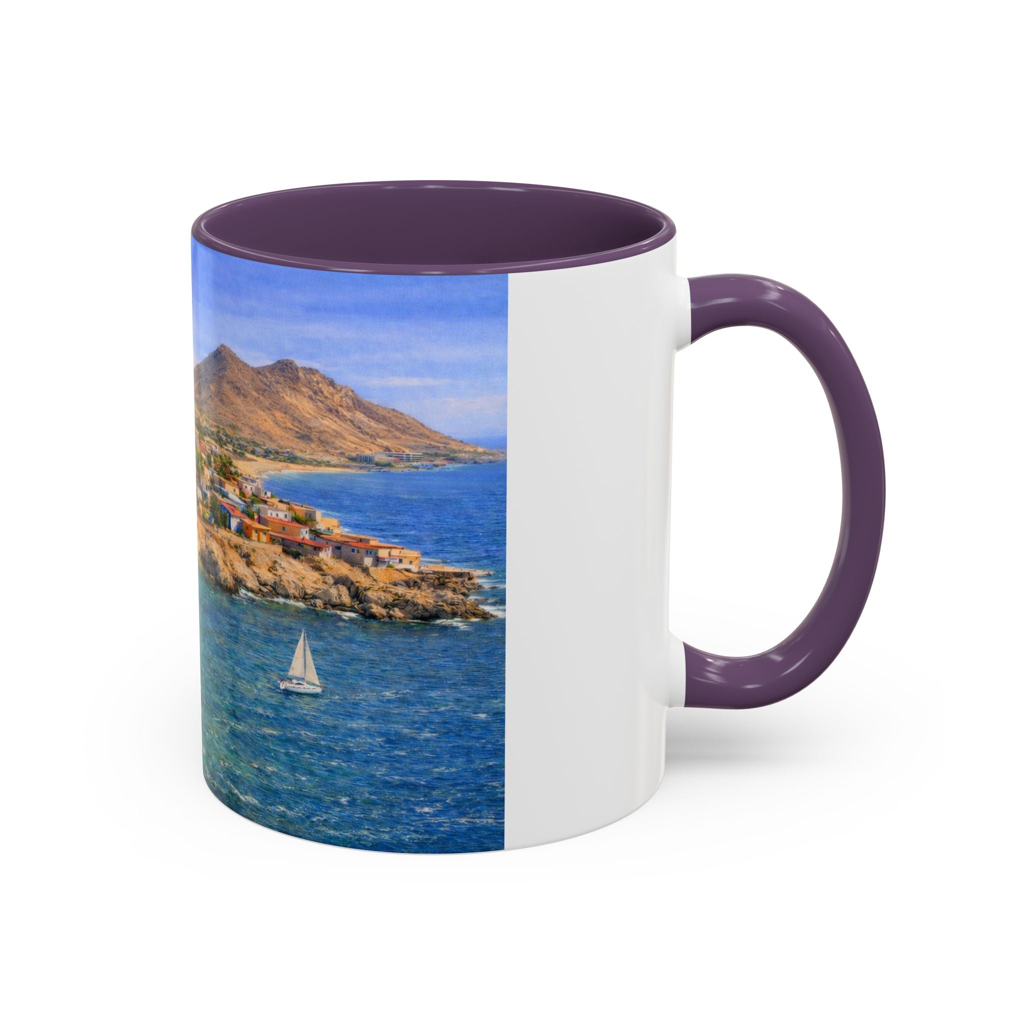 Coastal Village Accent Coffee Mug — Scenic Seaside Artwork 11/15oz