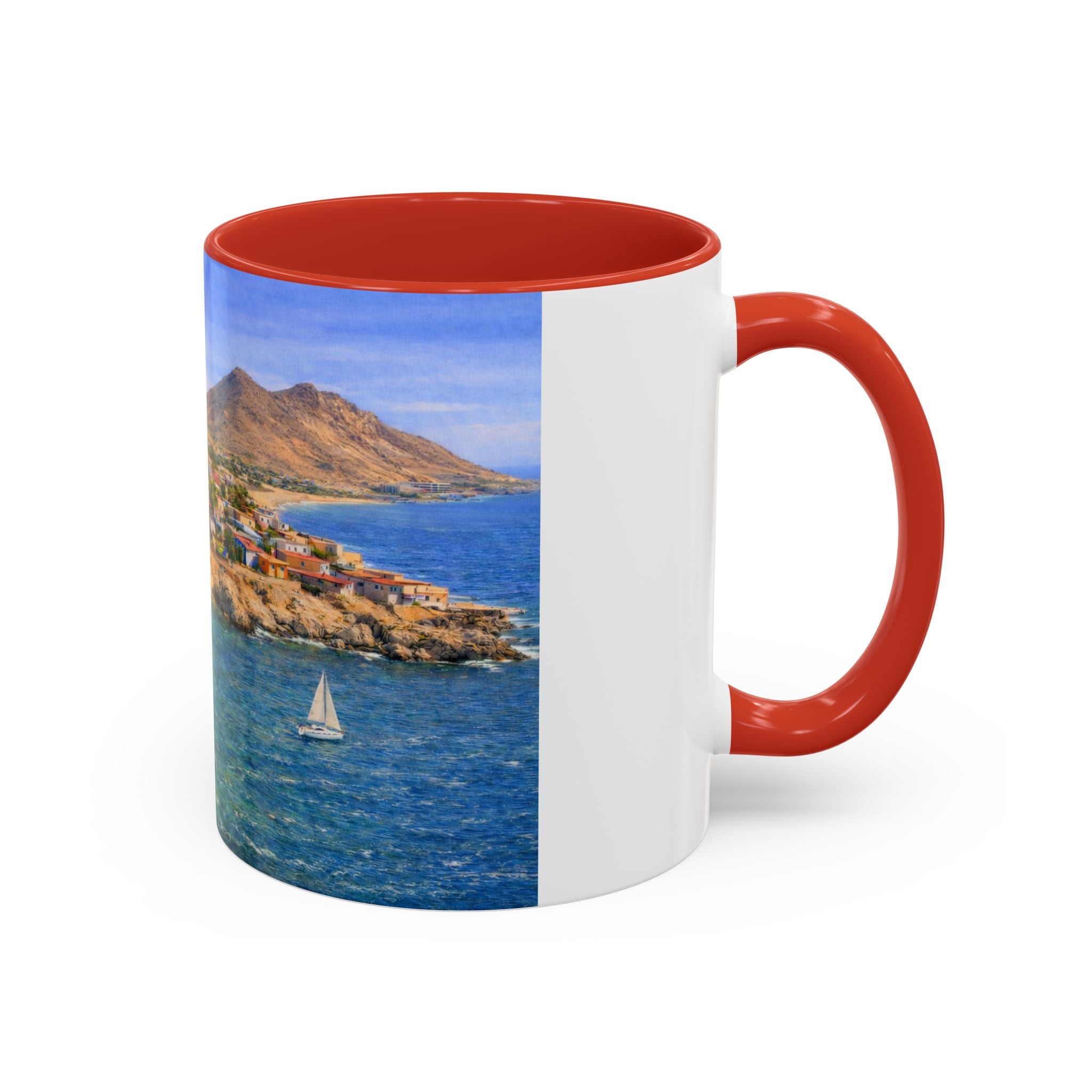 Coastal Village Accent Coffee Mug — Scenic Seaside Artwork 11/15oz