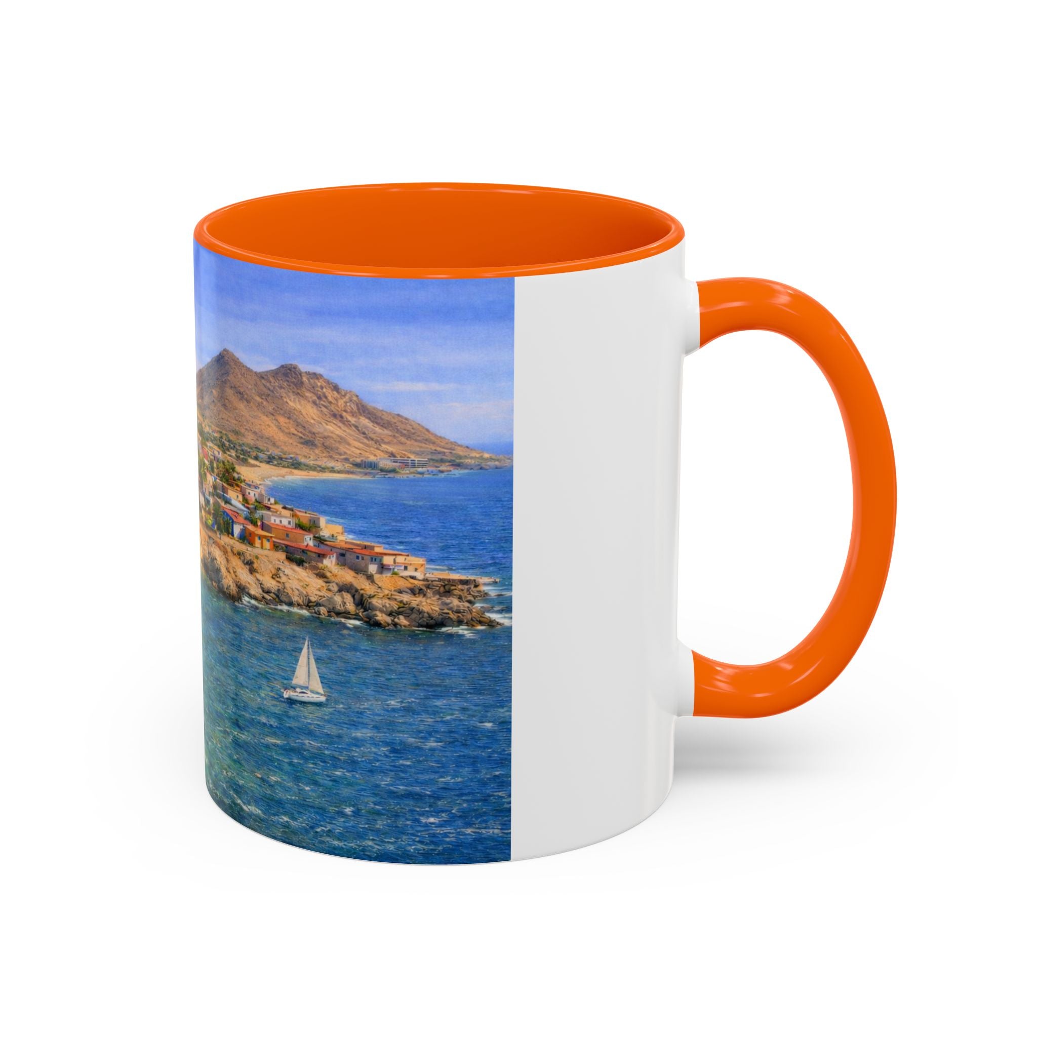 Coastal Village Accent Coffee Mug — Scenic Seaside Artwork 11/15oz
